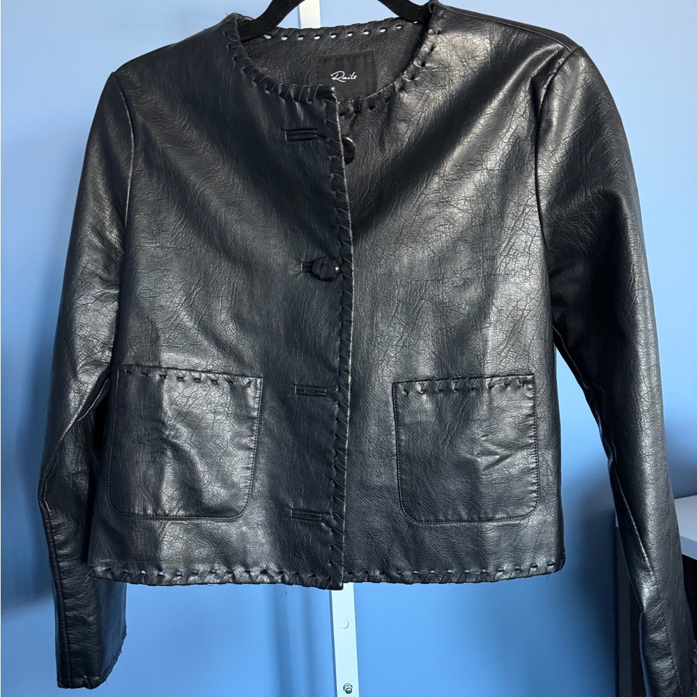 Rails Nevina Cropped faux leather Jacket with Whipstitch Trim